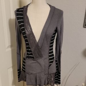 Stylish Gray and Black Striped Cardigan